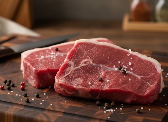 Dos piezas de carne de paleta sobre una tabla de madera.